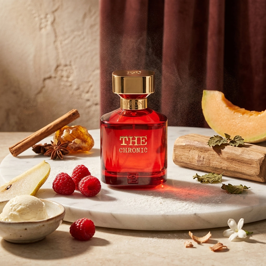 Atmospheric scene of The Chronic Rouge Extrême by Byron Parfums