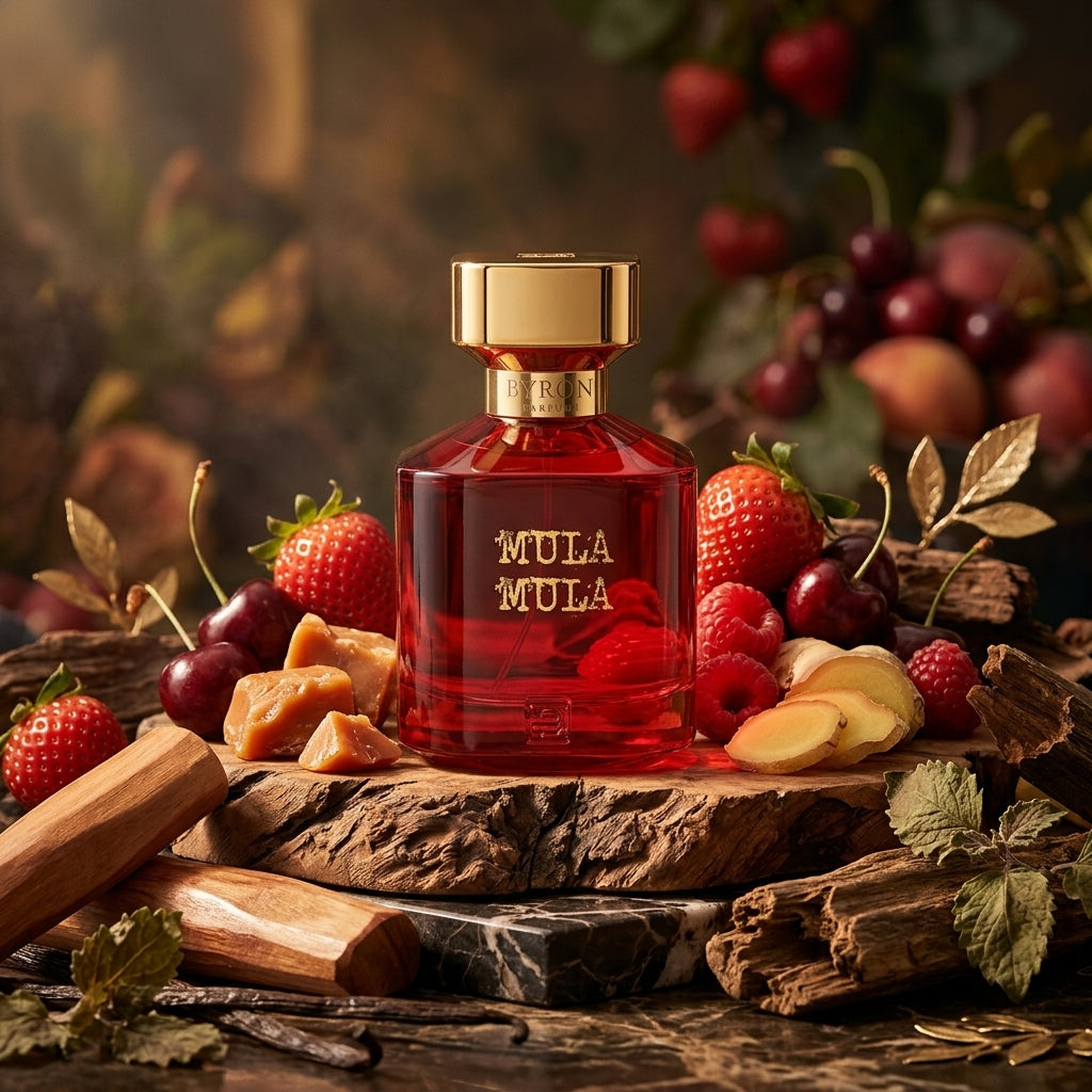 Atmospheric scene of Mula Mula Rouge Extrême by Byron Parfums