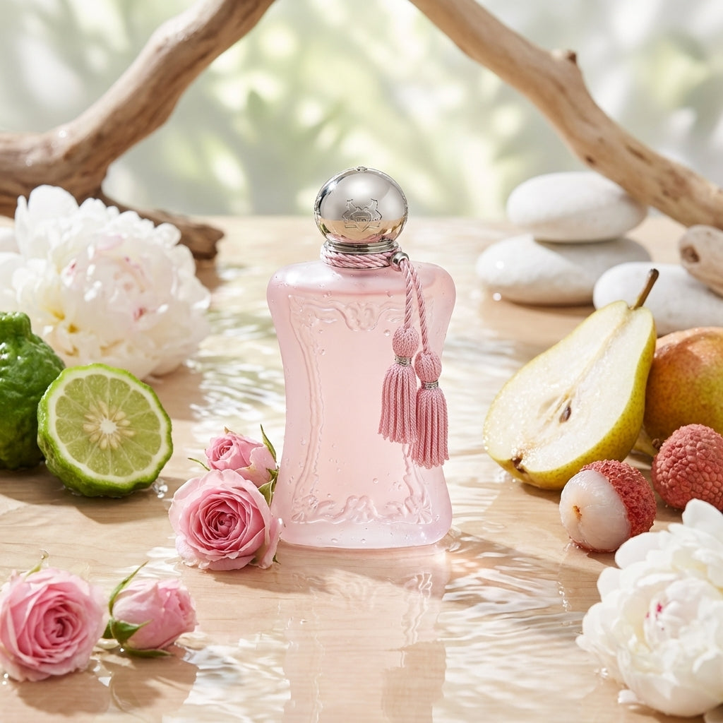 Atmospheric scene of Delina La Rosée by Parfums de Marly