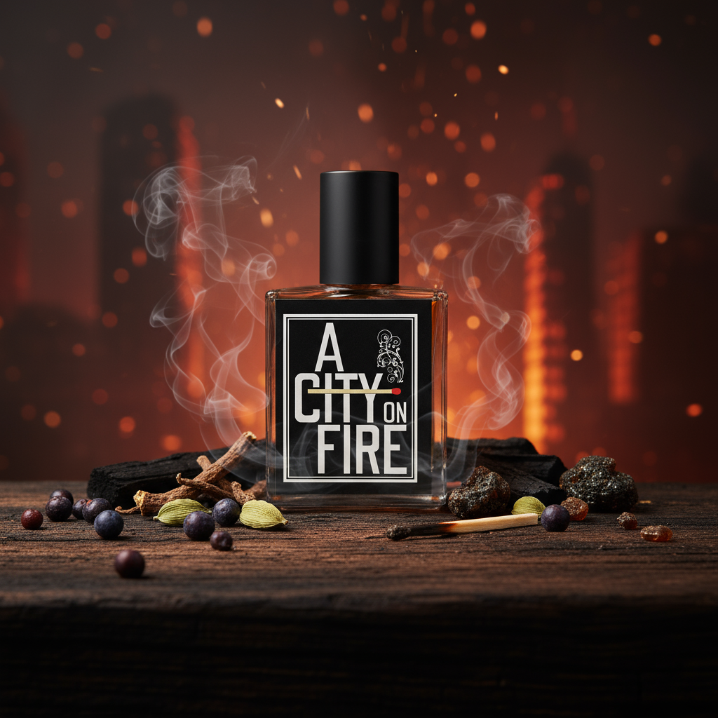 Atmospheric scene of A City on Fire by Imaginary Authors