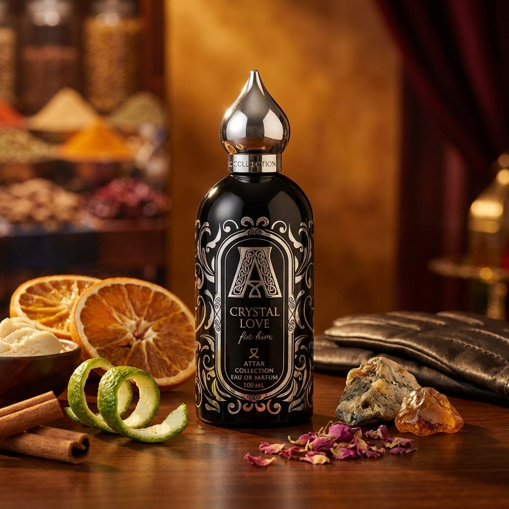 Atmospheric scene of Crystal Love For Him by Attar Collection