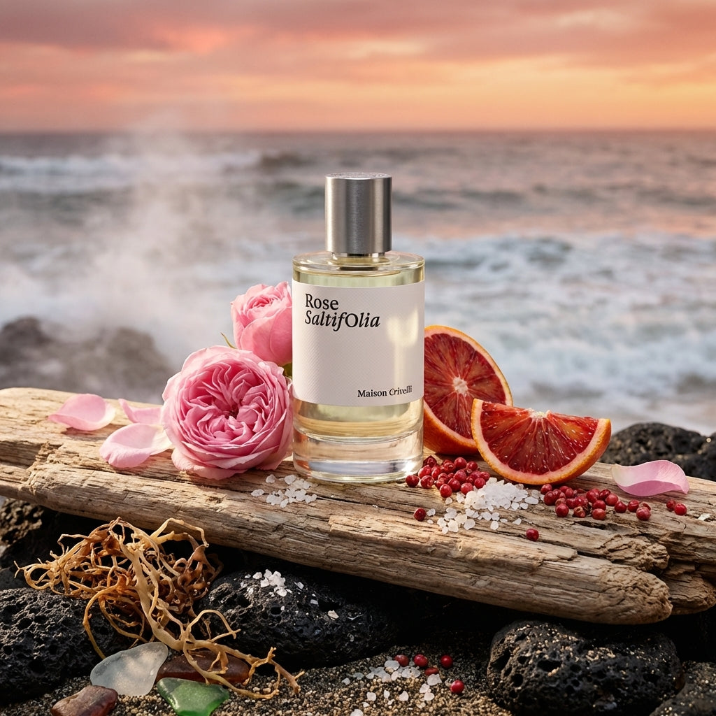 Atmospheric scene of Rose Saltifolia by Maison Crivelli