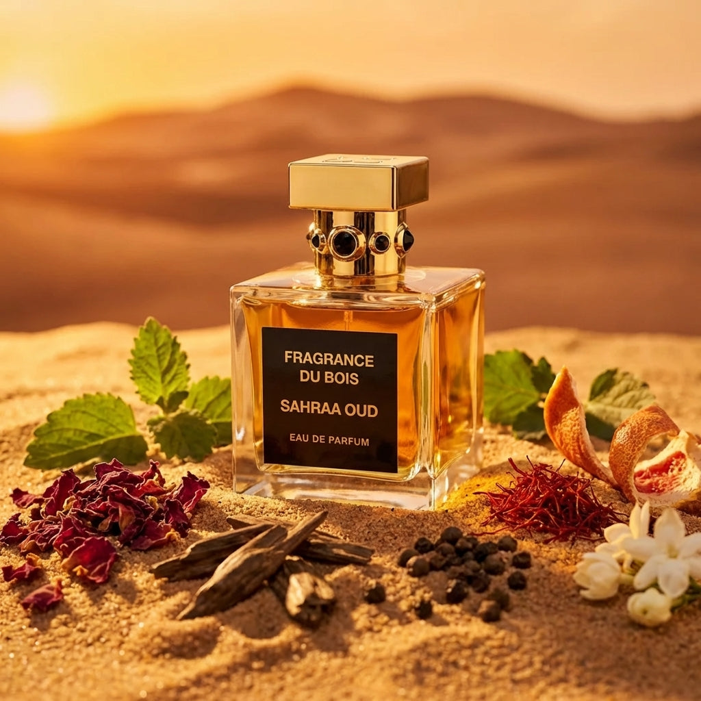 Atmospheric scene of Sahraa Oud by Fragrance Du Bois