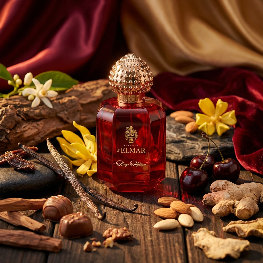 Atmospheric scene of Rouge Mystique by Parfums D'Elmar