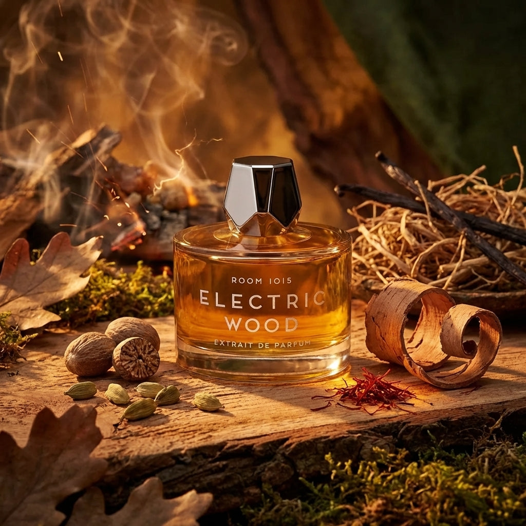 Atmospheric scene of Electric Wood Extrait by Room 1015
