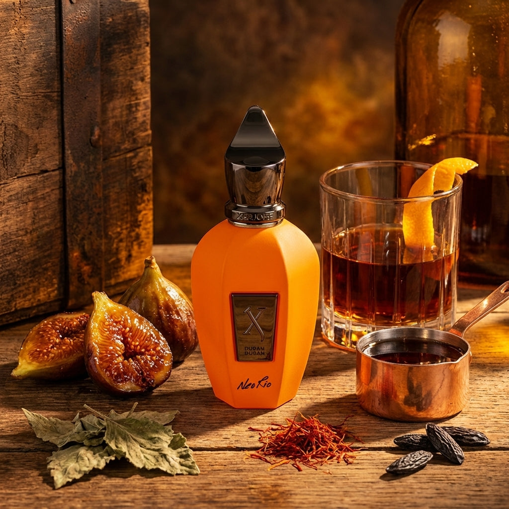 Atmospheric scene of Duran Duran Neorio - Orange Flacon by Xerjoff