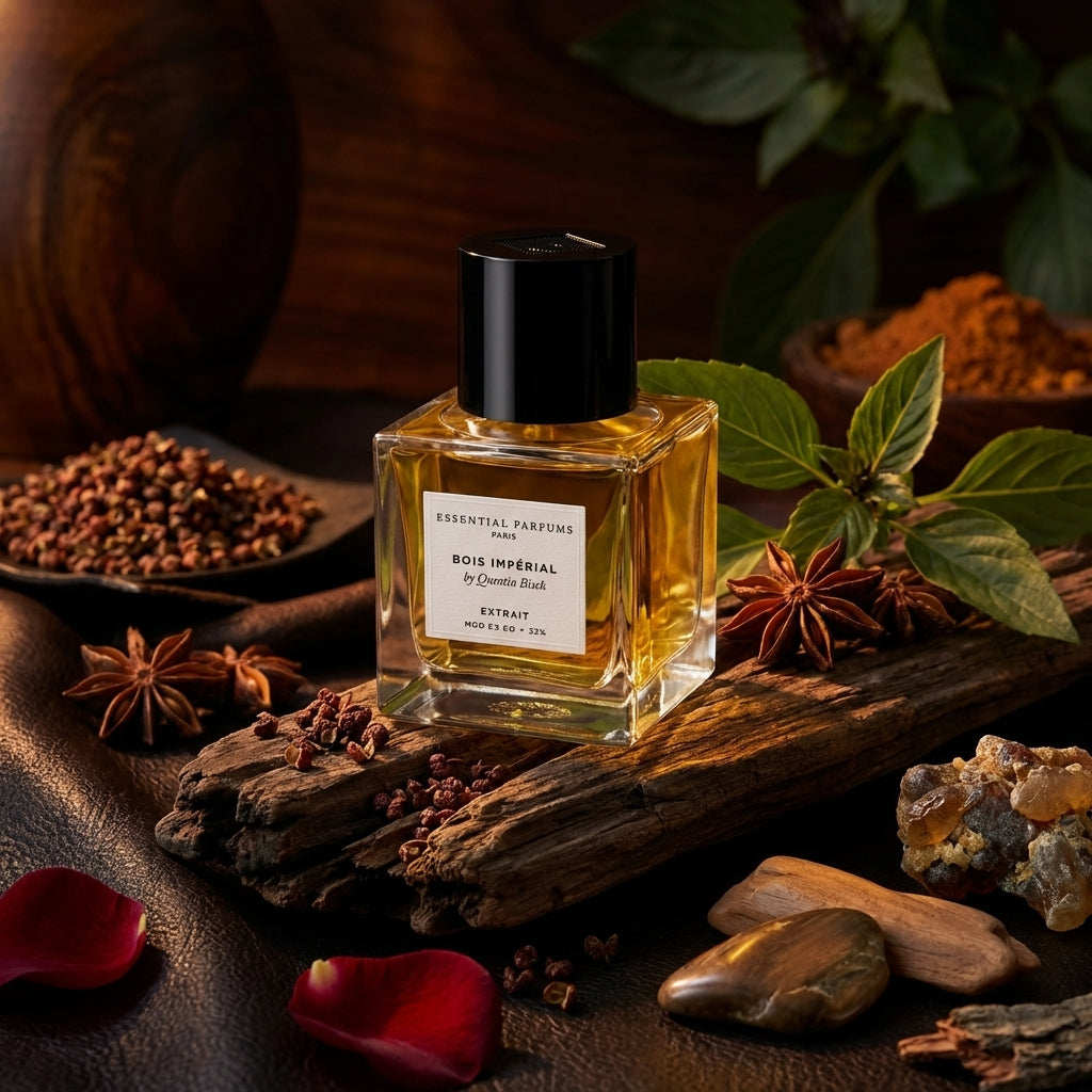 Atmospheric scene of Bois Imperial Extrait de Parfum by Essential Parfums