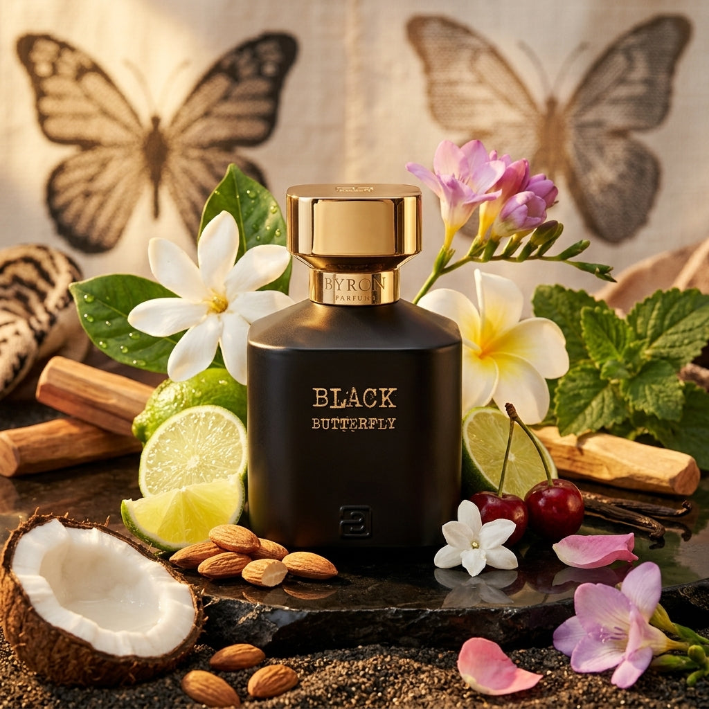 Atmospheric scene of Black Butterfly by Byron Parfums