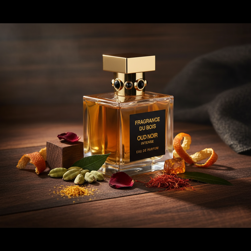Atmospheric scene of Oud Noir Intense by Fragrance Du Bois