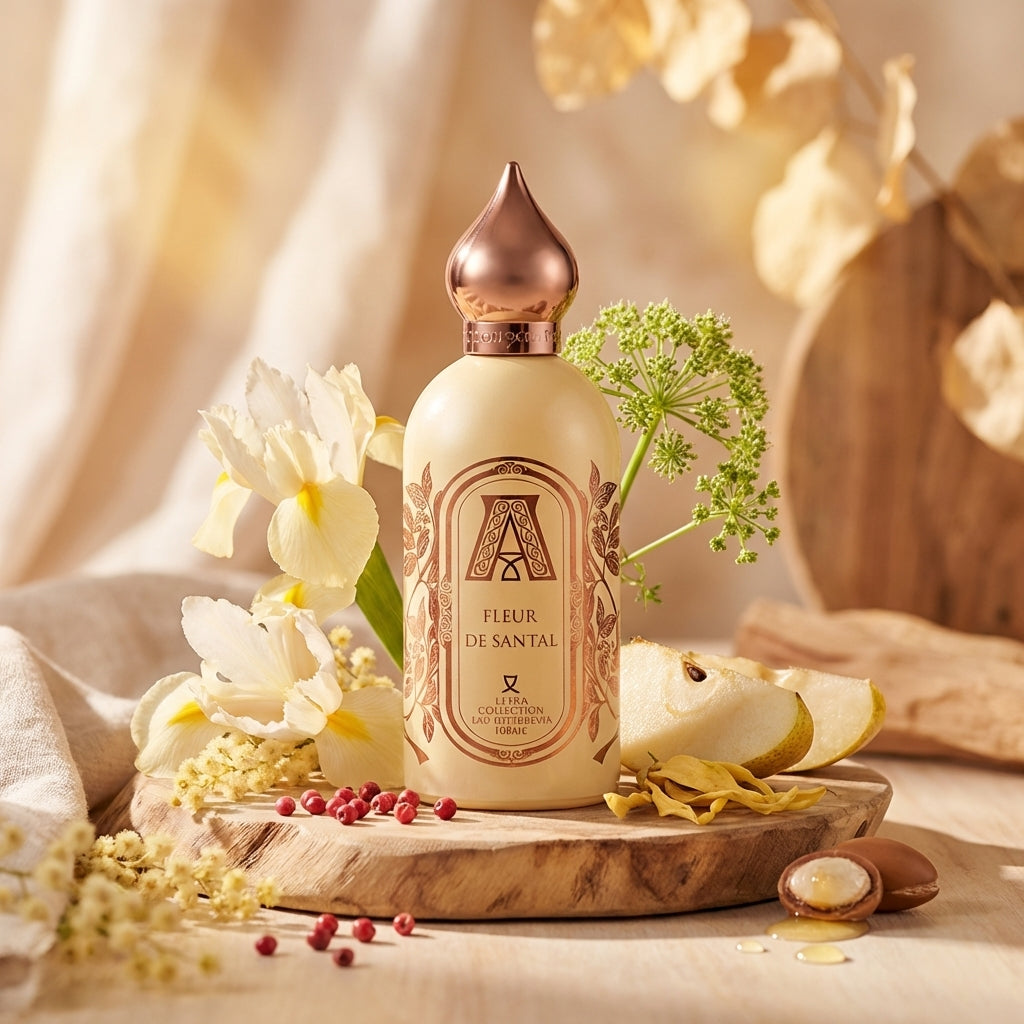 Atmospheric scene of Fleur de Santal by Attar Collection