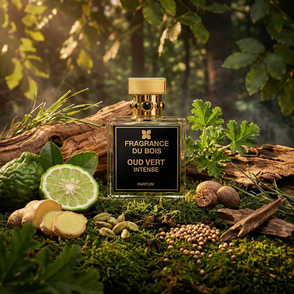 Atmospheric scene of Oud Vert Intense by Fragrance Du Bois